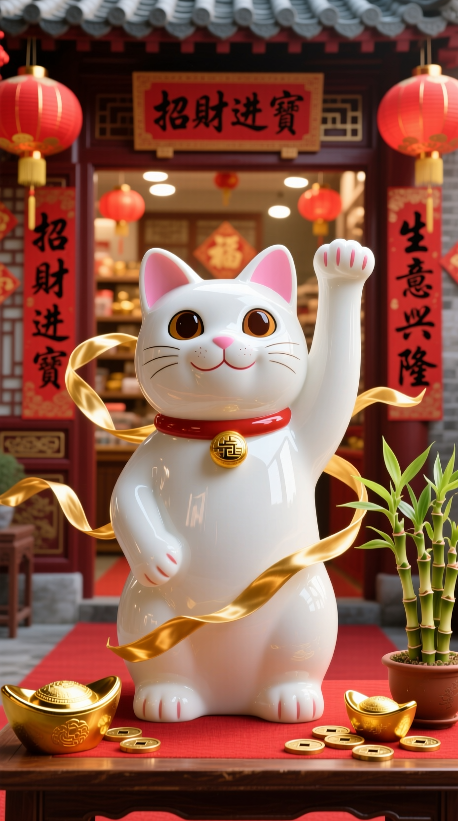生成一个招财猫，让人看到感觉喜庆的感觉